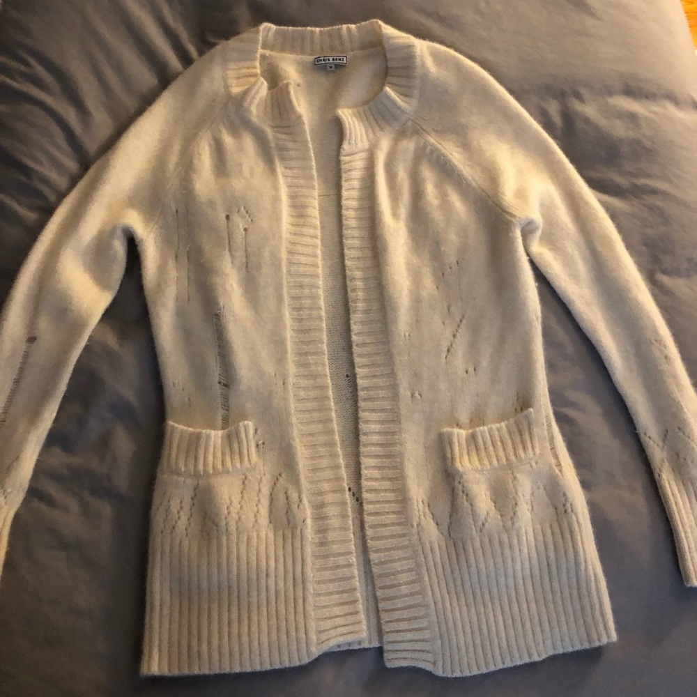 White distressed cardigan